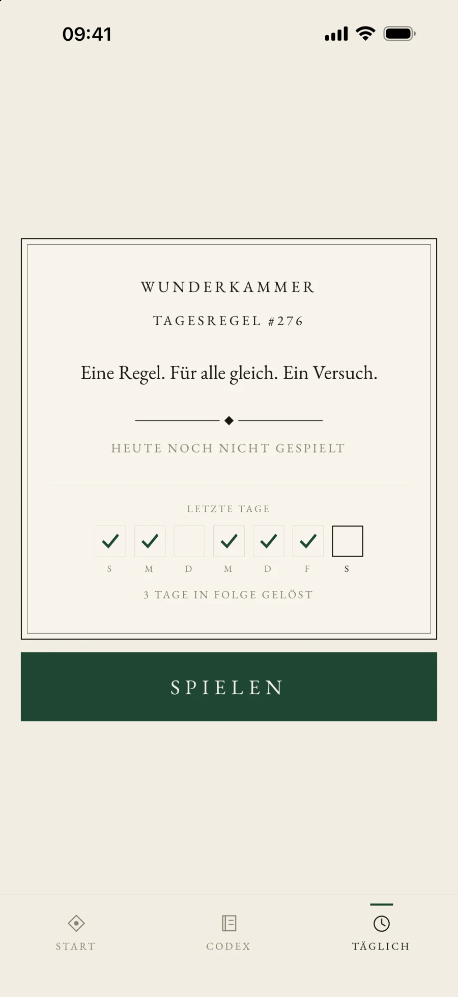 Tagesregel mit Wochenübersicht.